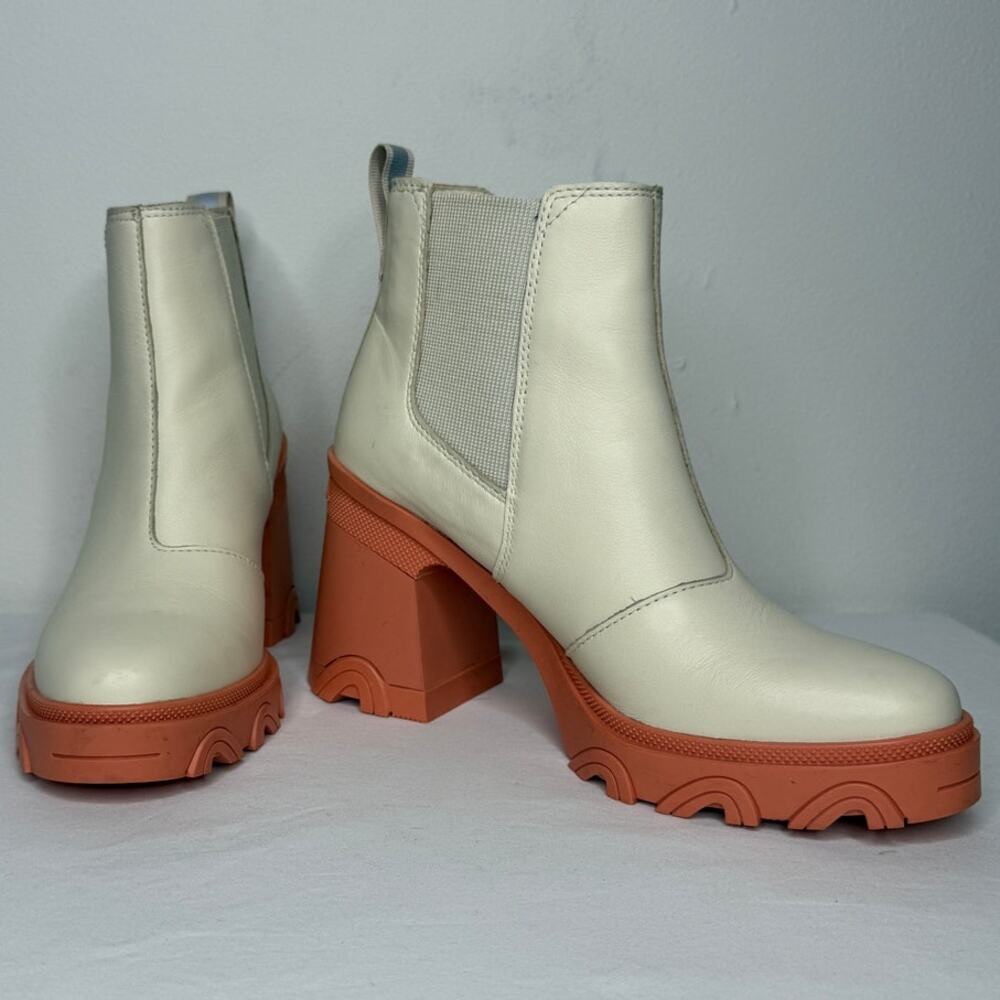 Sorel Brex Chelsea Boot Cream Leather Lug Platform Booties Spring Size 8 - Picture 5 of 12